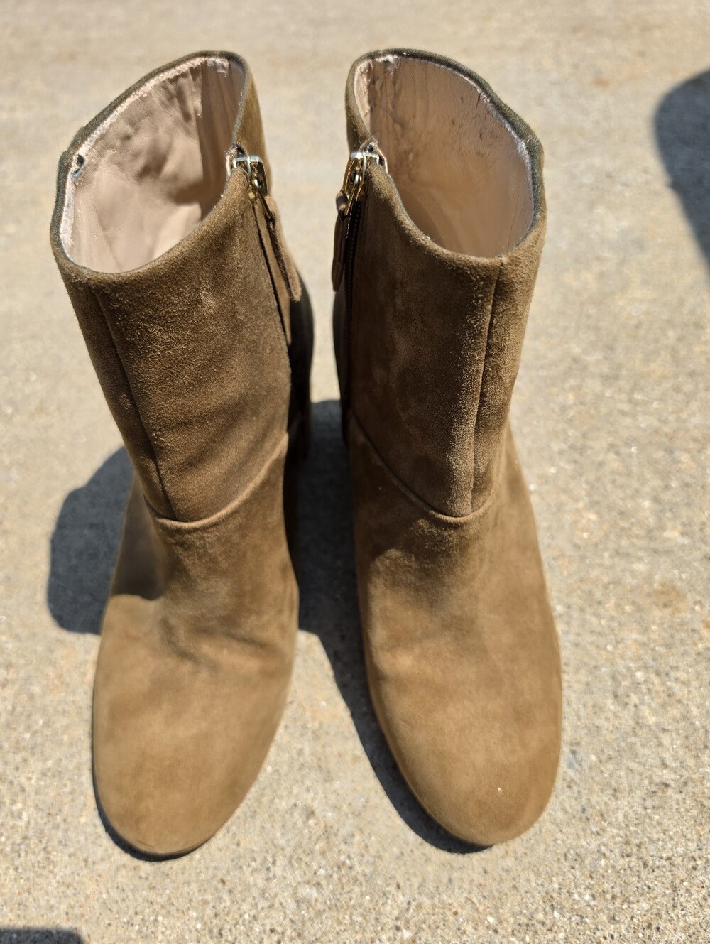 Nine West Tom Brown Suede Ankle Booties Women's Size 10M Block Heel Zip Boots - Picture 7 of 7